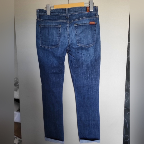7 For All Mankind Blue Skinny Crop & Roll Jeans, Size 27 X 26 Inseam - Picture 1 of 5